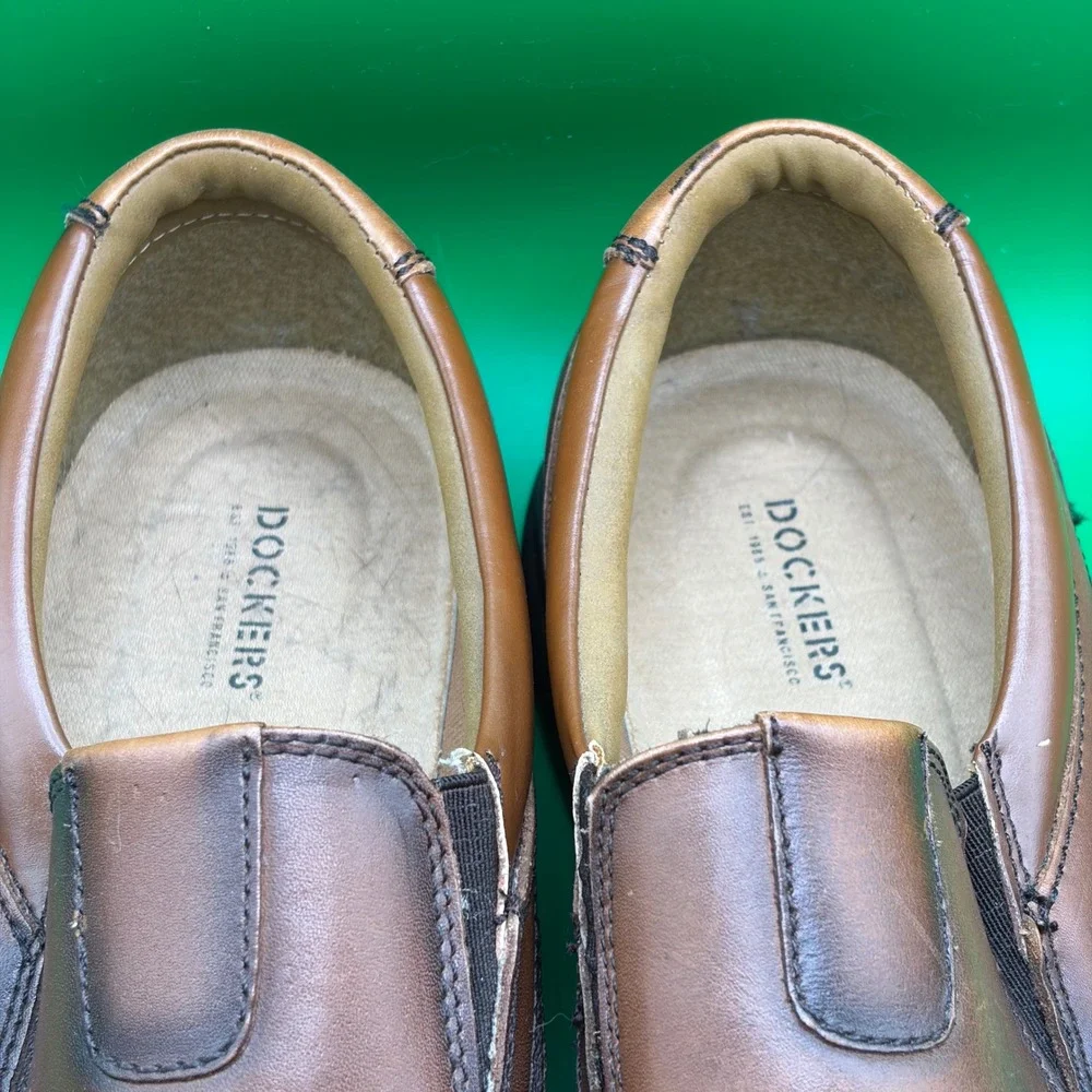 Dockers Calamar Mens 12M Dark Leather Slip On Loafers Apron Toe Casual Shoes
